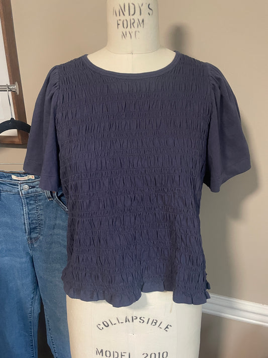 Navy Blue Smocked Top - Small