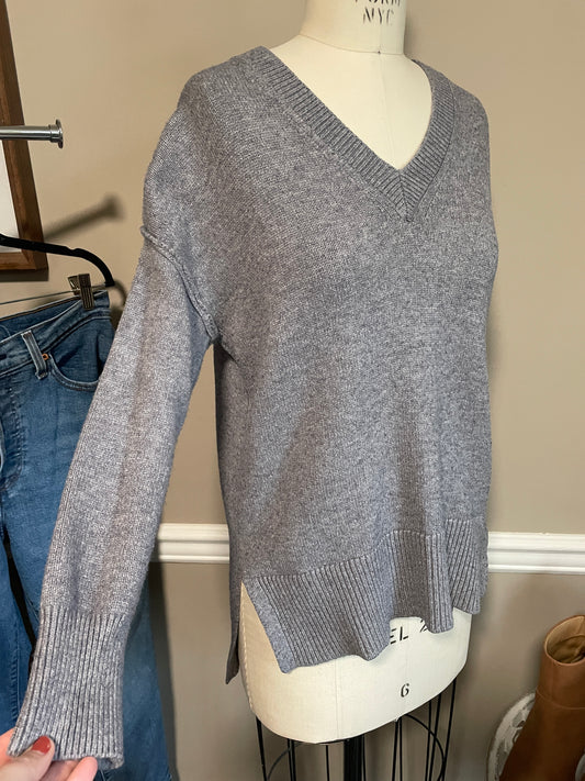 Grey V Neck Sweater - Small