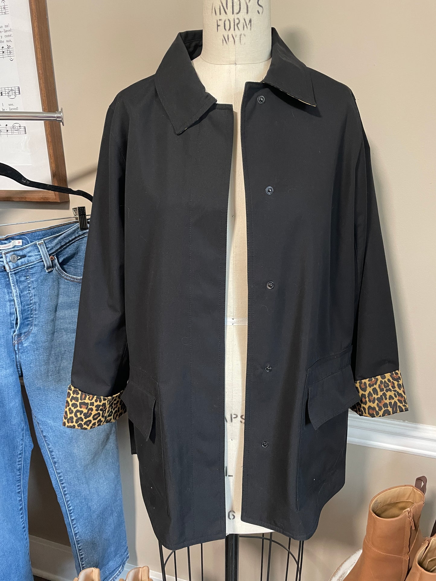 Vintage Blk/Leopard Raincoat - Small