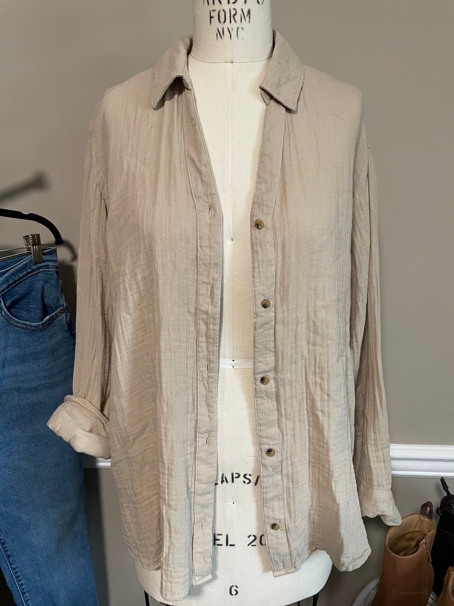 Tan Button Down Top - Medium