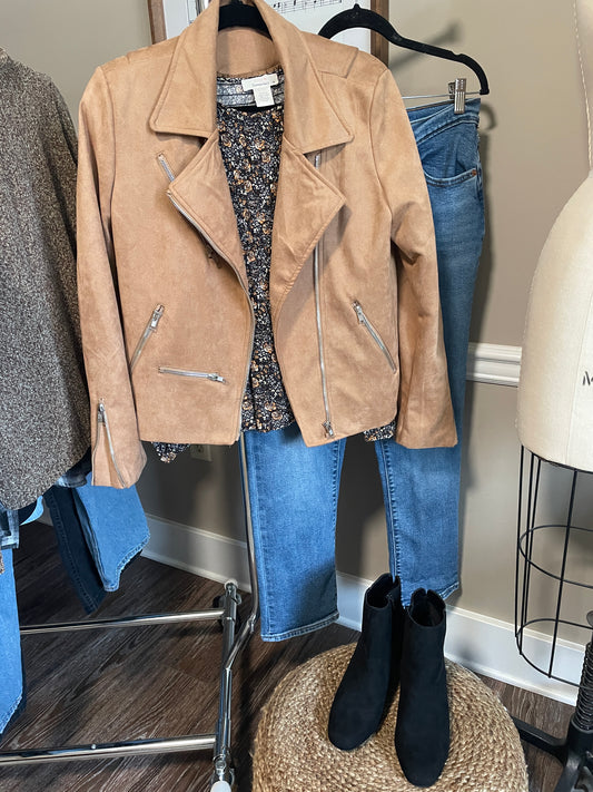 Faux Suede Moto Jacket - Large