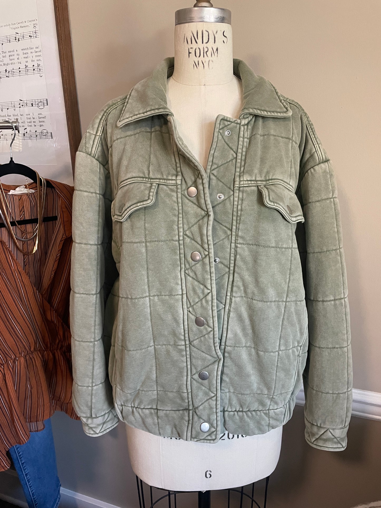 Olive Quilt Jacket - Medium